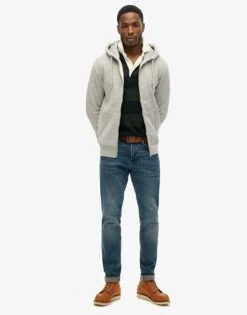 Superdry Cotton Vintage Logo Embroidered Zip Hoodie In Athletic Grey Marl For Men