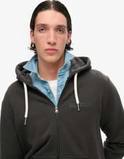 Superdry Tattoo Graphic Loose Zip Hoodie In Washed Black For Men -Mens Out Fit Deals 208286737 3