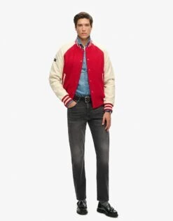 Superdry College Varsity Bomber Jacket In Varsity Red For Men -Mens Out Fit Deals 208286832 2