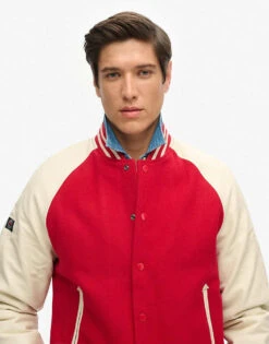 Superdry College Varsity Bomber Jacket In Varsity Red For Men -Mens Out Fit Deals 208286832 3