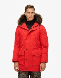 Superdry Everest Down Snow Parka Coat In Apple Red For Men