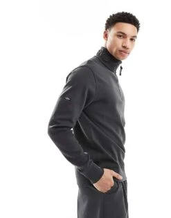 Superdry Utility Logo Henley Sweatshirt In Washed Black For Men