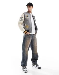 Superdry College Patched Bomber Jacket In Grey Marl For Men -Mens Out Fit Deals 208331855 3