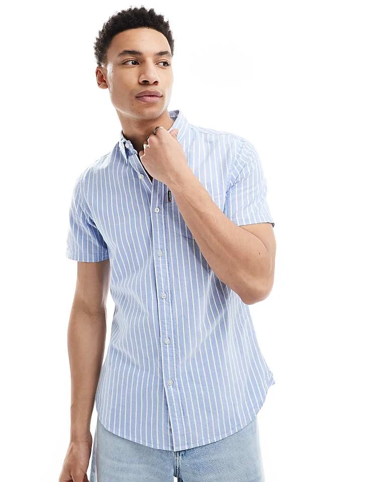 Superdry Oxford Short Sleeve Shirt In Broker Blue Stripe For Men 3 Superdry Oxford Short Sleeve Shirt In Broker Blue Stripe For Men