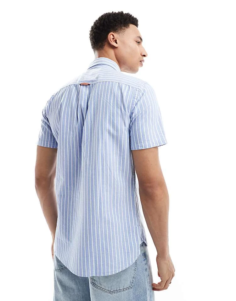 Superdry Oxford Short Sleeve Shirt In Broker Blue Stripe For Men 6 Superdry Oxford Short Sleeve Shirt In Broker Blue Stripe For Men - Image 4