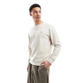 Superdry Essential Logo Crew Sweatshirt In Light Stone Beige For Men