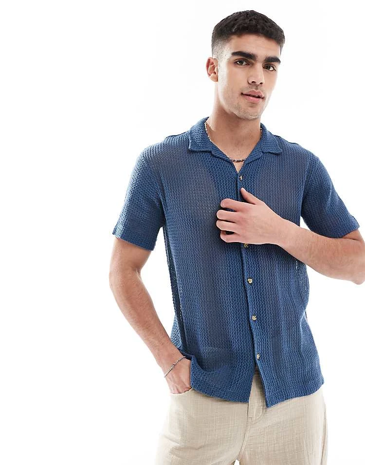 Superdry Knitted Texture Shirt In Navy Texture For Men 4 Superdry Knitted Texture Shirt In Navy Texture For Men - Image 2