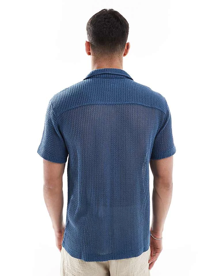 Superdry Knitted Texture Shirt In Navy Texture For Men 5 Superdry Knitted Texture Shirt In Navy Texture For Men - Image 3