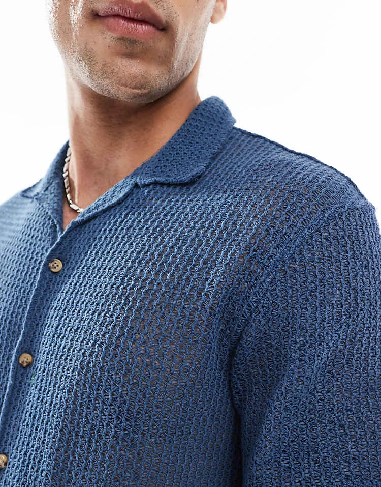 Superdry Knitted Texture Shirt In Navy Texture For Men 6 Superdry Knitted Texture Shirt In Navy Texture For Men - Image 4