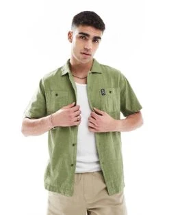 Superdry Short Sleeve Textured Shirt In Burnt Sage For Men -Mens Out Fit Deals 208414731 1 burntsage 1
