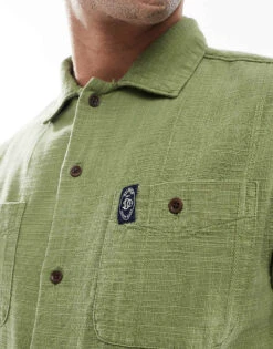 Superdry Short Sleeve Textured Shirt In Burnt Sage For Men -Mens Out Fit Deals 208414731 3