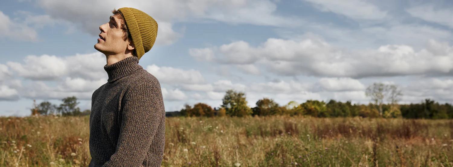 Mens Out Fit Deals -Mens Out Fit Deals Cuanna Banner C233 Fishermans Rib Polo Neck in Shadow Marl and C245 Beanie Hat in Khaki Soft Touch Fine Merino